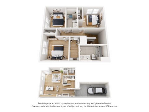 Floor plan for 3 beds, 2.5 baths, 1456 sqft